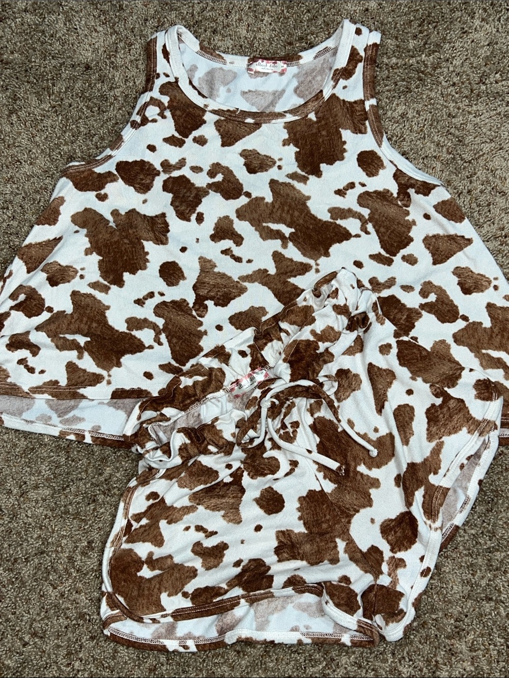Altar'd State Brown and White Cow Print Lounge Shorts